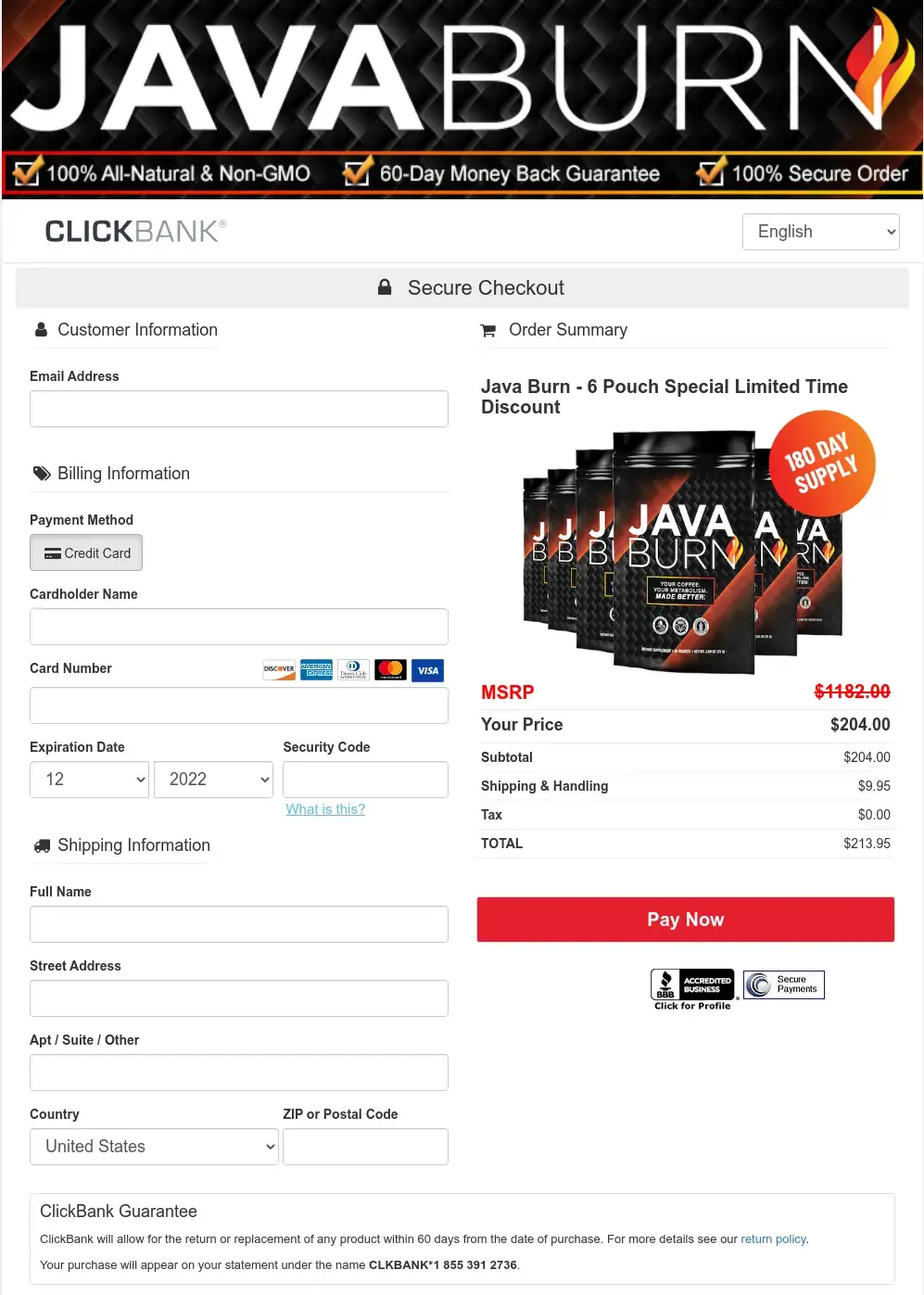 java-burn-checkout-page